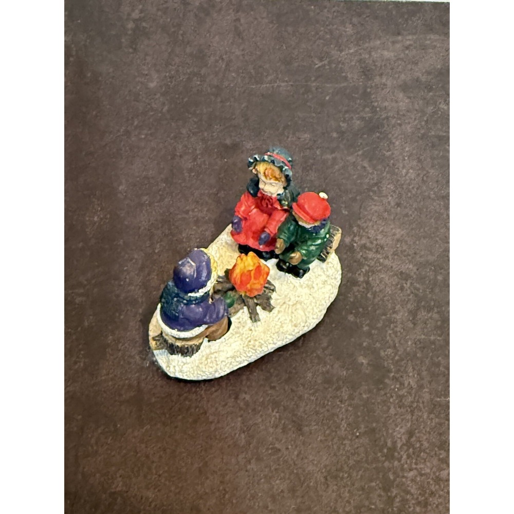 Christmas Village Figurine- Children Sitting By Camp Fire